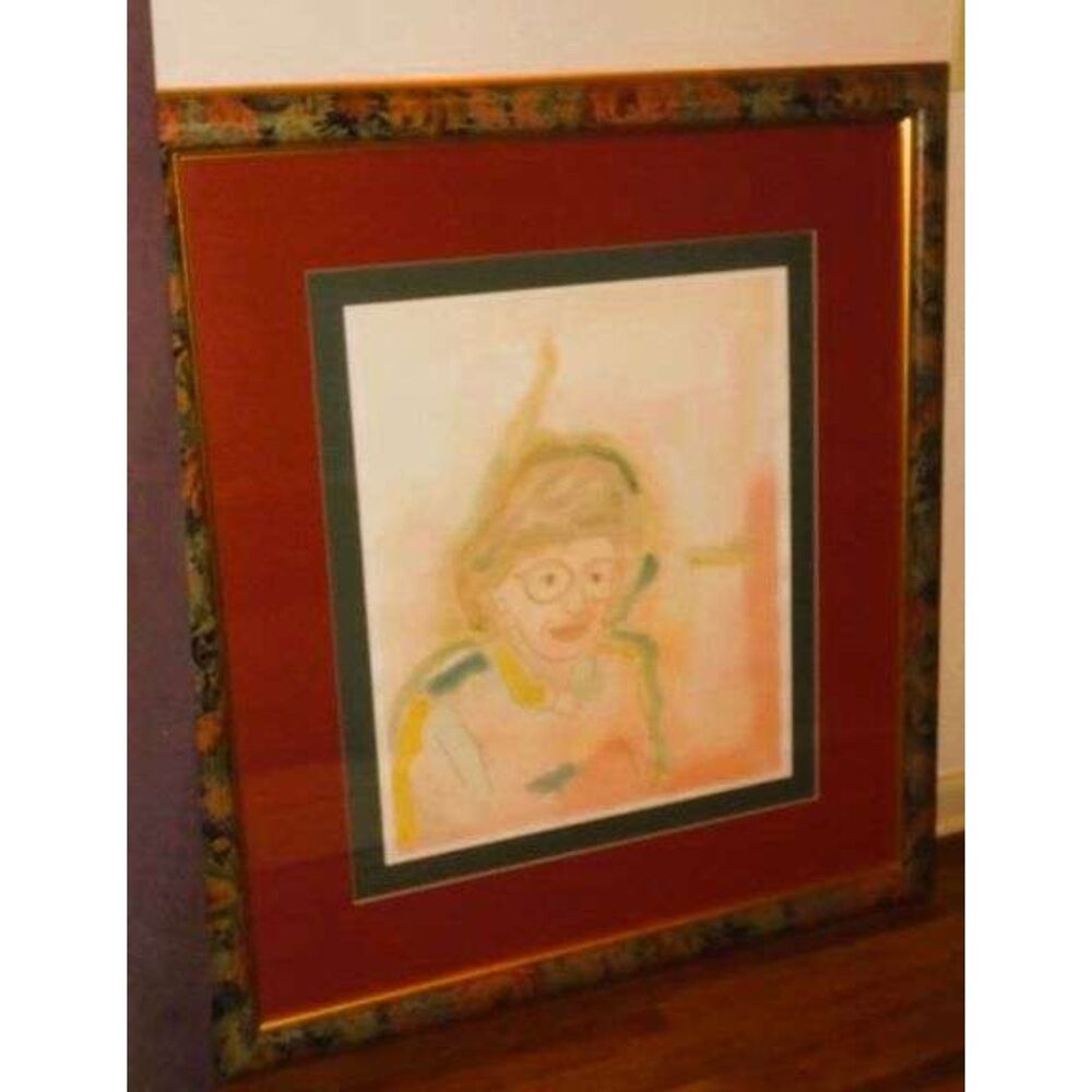 Original Framed watercolor Portrait of a woman by claude semal 1992